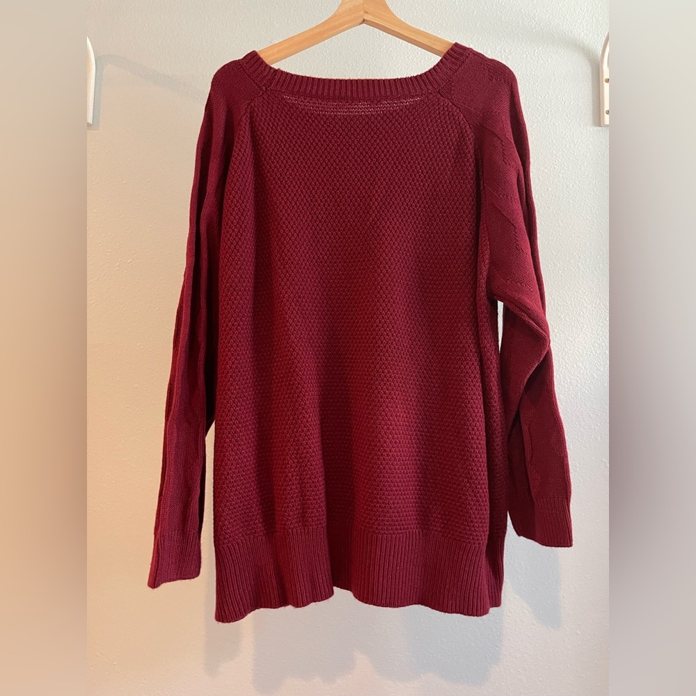 BloomChic Textured Crew Neck Sweater - Raspberry - Picture 3 of 4